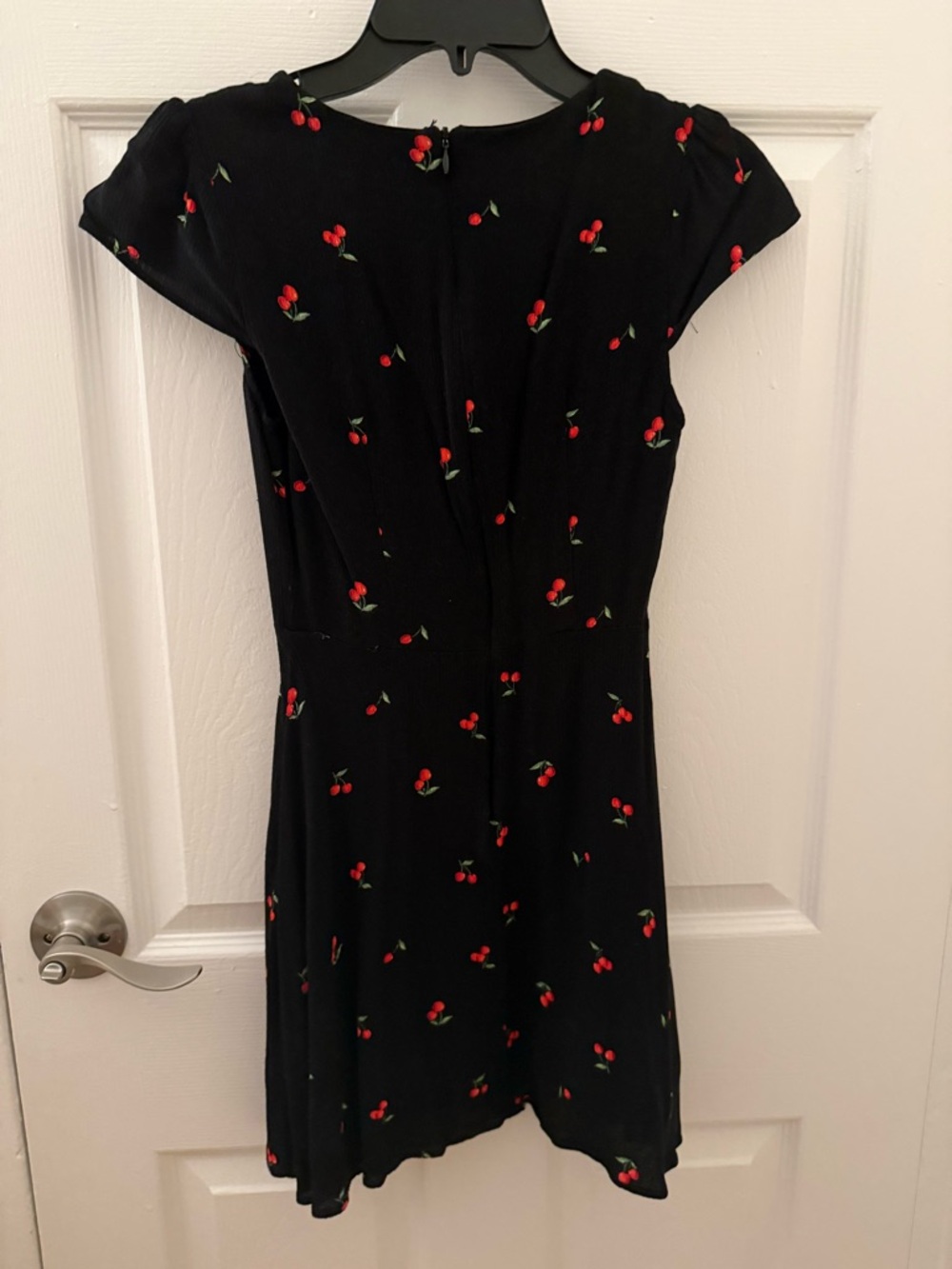 Lulu's Black Cherry-Print V-Neck Mini Dress - Picture 3 of 3